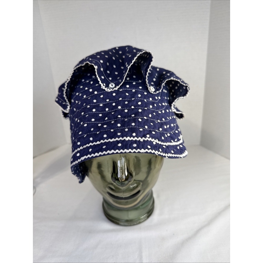 Vintage Handmade Granny Garden Prairie Sun Bonnet Blue Polkadot Button Around.